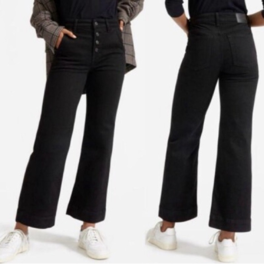 Everlane sz 24 The Button Fly Wide Leg Ankle Black Denim Jeans Higher Rise